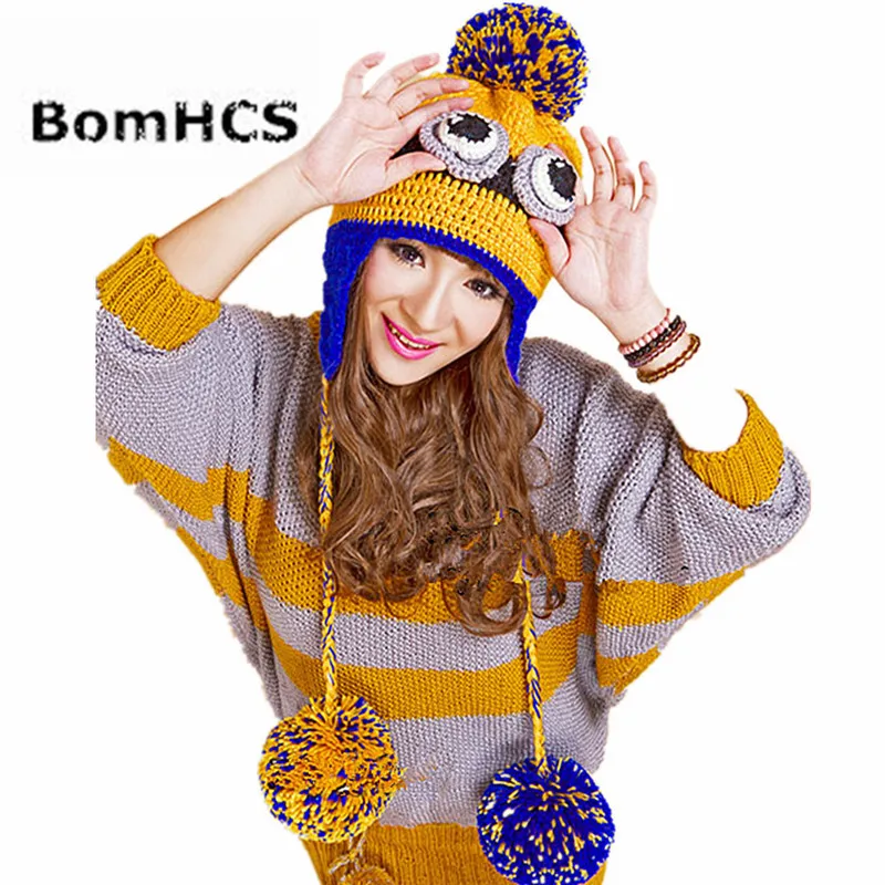 BomHCS Cute Cartoon Animal Women's Winter Hat with Ear Muffs Thick Warm Beanie Girl Hats Soft Balls |
