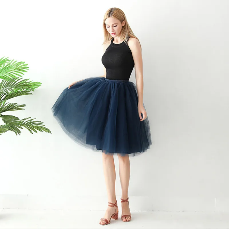 navy blue 7 слоистых тюлевых юбок Женская высокая талия качели Долли пышный подъюбник сетка Европейский стиль пачка летняя юбка Faldas Saias Jupe - Цвет: navy blue
