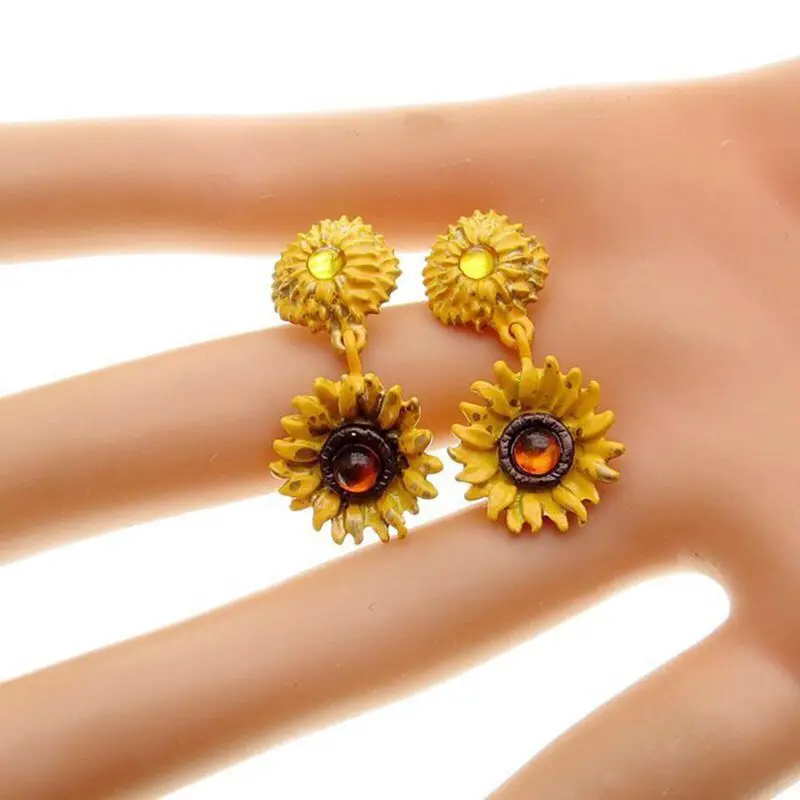 earring Высокое качество Ван Гог Подсолнух Женская Amybaby Винтажная брошь ювелирные изделия - Окраска металла: earring