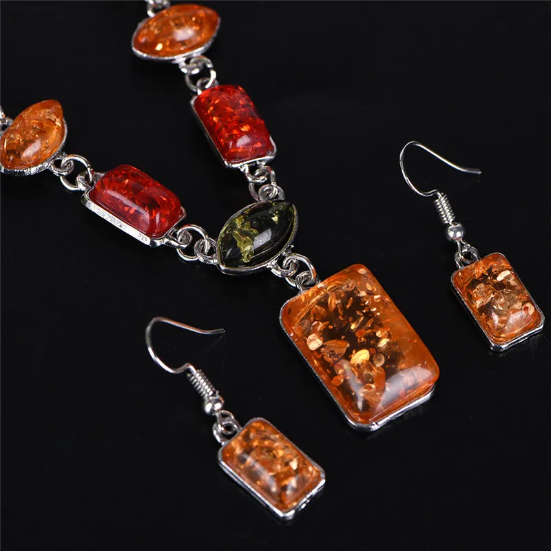 Комплект ювелирных изделий из колье и серёг в африканском стиле|necklace earring set|amber