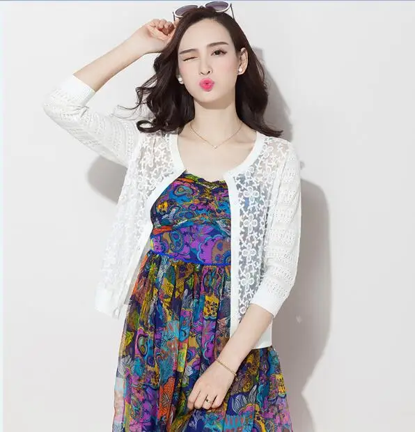 Новый весенний и летний женский кружевной кардиган Элегантный ажурный