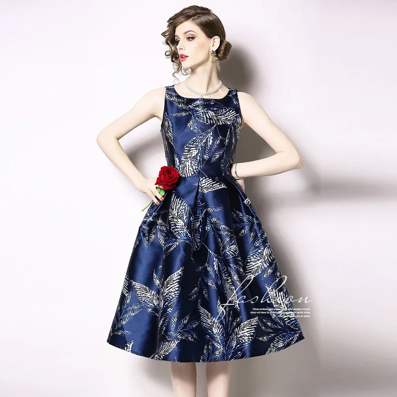 Новый 2019 женская обувь высокого качества с винтажным принтом платье на бретелях