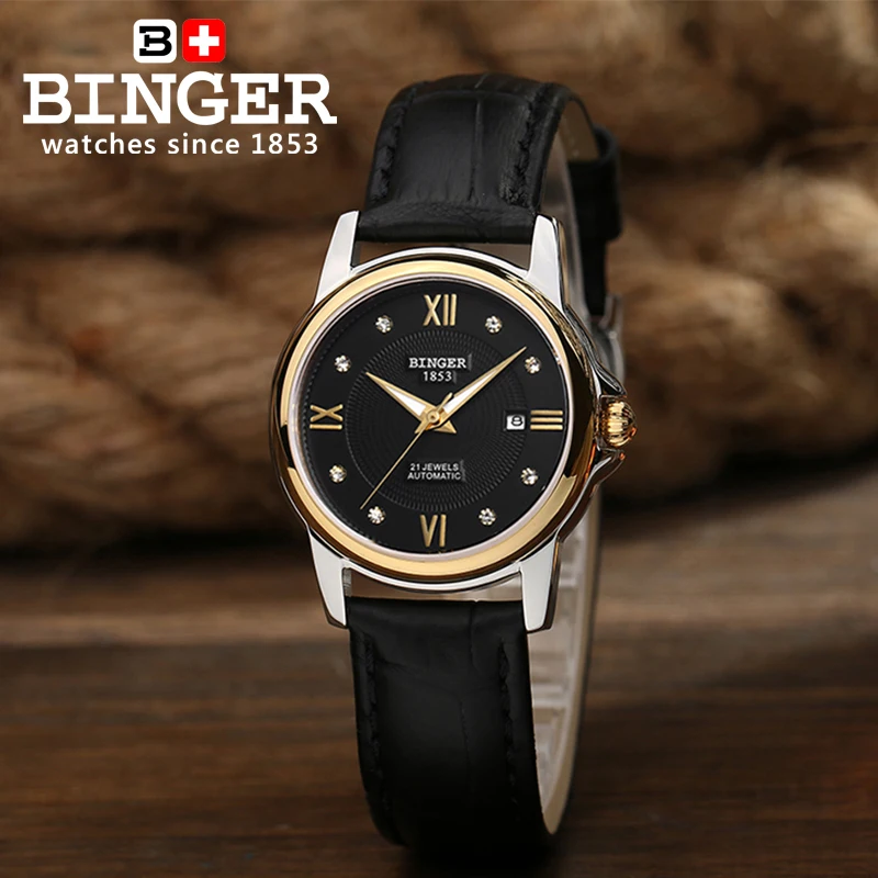 Hot Fashion 2017 Binger Original Top Brand Women Dress Luxury Automatic Mechanical Watch Self Wind Leather relogio montre femme|montre brand|montre