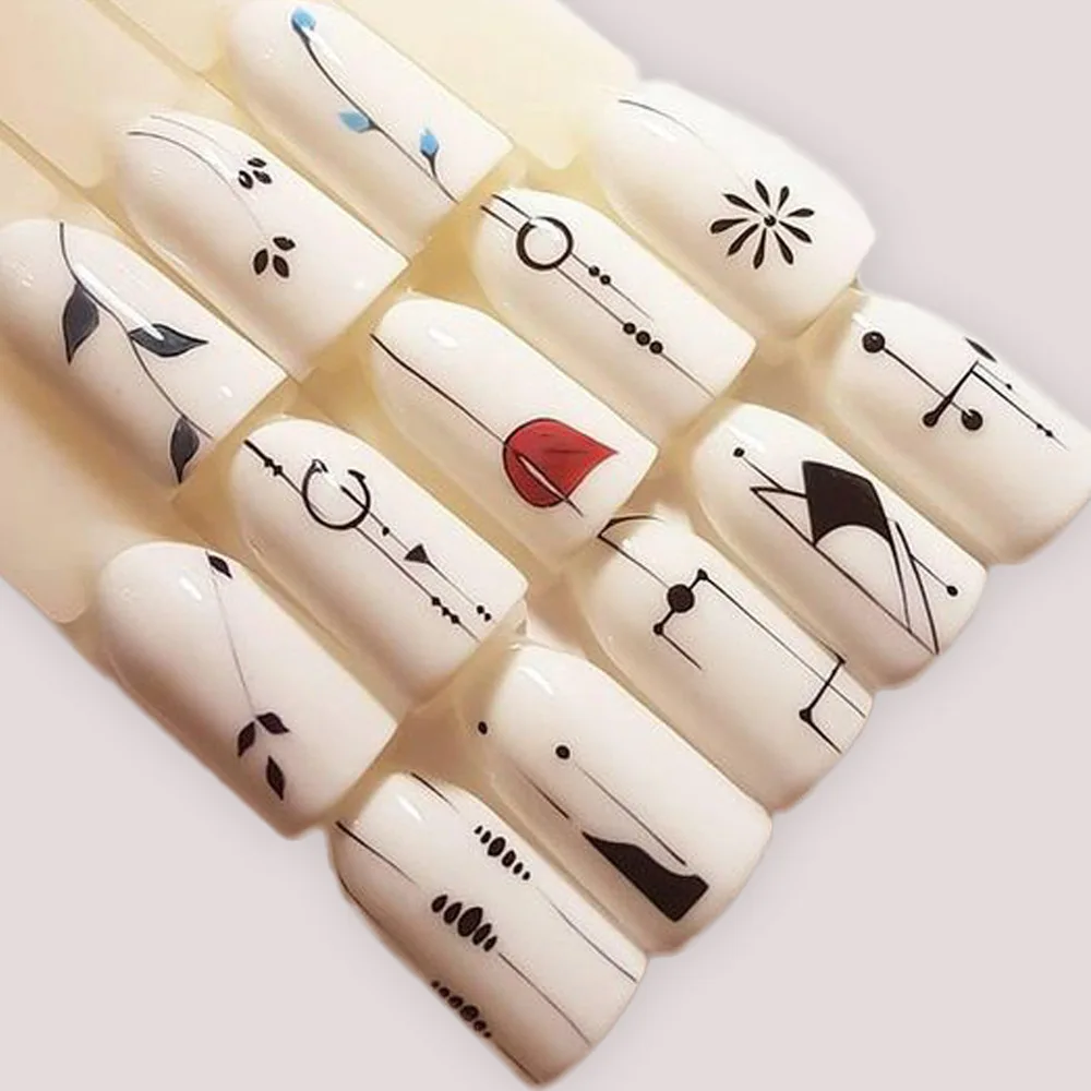 

23 Sheets Nail Watermarking Posted/Abstract Art Nails Water Sticker Black Simple DIY Nail Art Decoration Stickers Nail Tools CF2