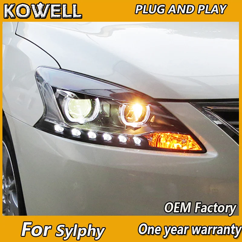 

KOWELL Car Styling for Sylphy Headlights 2012 2013 2014 2015 Sentra LED Headlight LED DRL Bi Xenon Lens High Low Beam Parking
