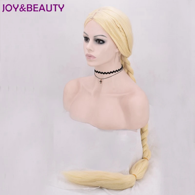 JOY& BEAUTY длинные прямые фильм Принцесса Рапунцель косплей парик очень длинные 150 см блонд цвет Предварительно плетеные синтетические пушистые волосы парики