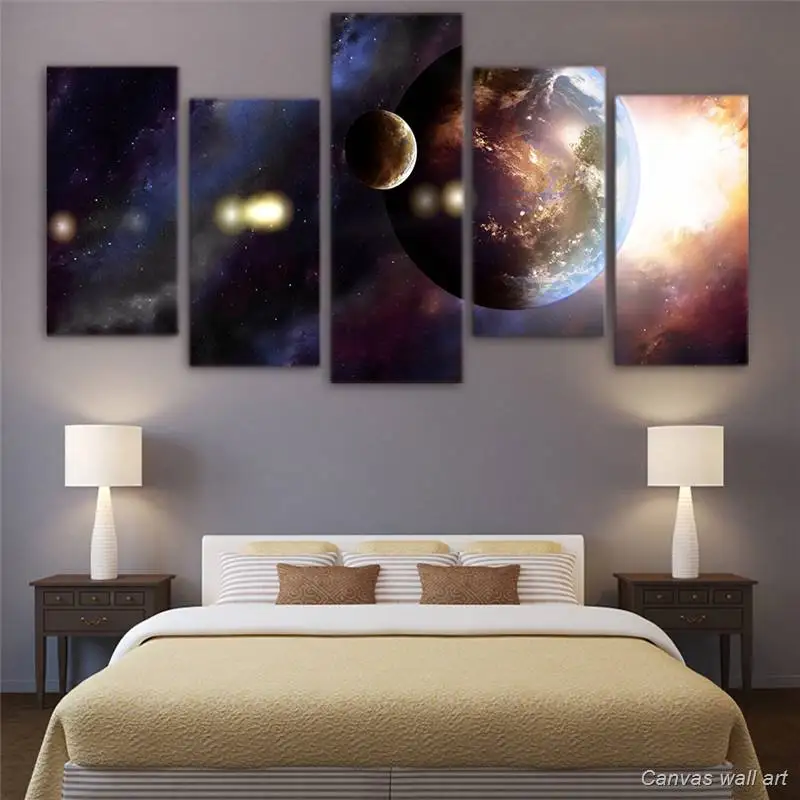 

5 Piece Canvas Art Hd Printed Abstract Universe Galaxy Planet Wall Pictures For Living Room Framed Poster Free Shipping