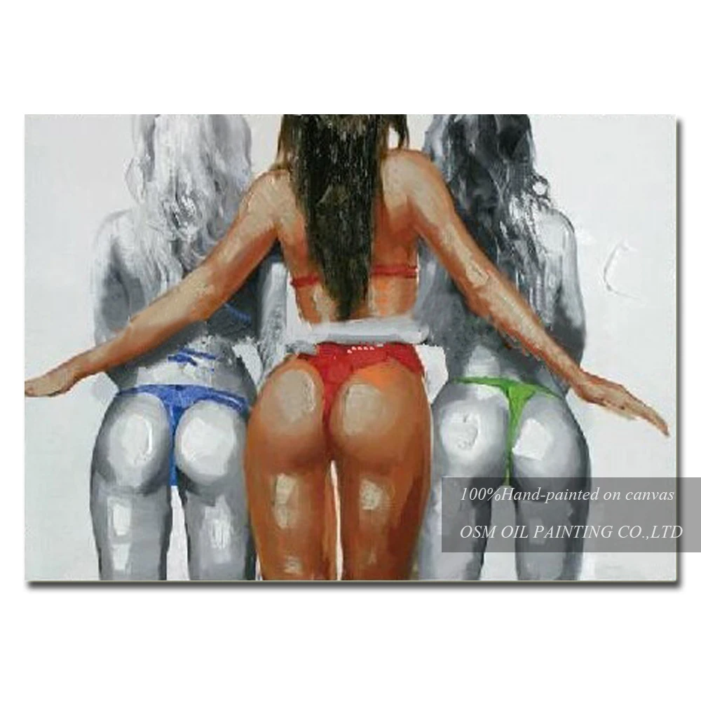 

Artist Hand-painted Sexy Lady Oil Painting on Canvas Hot Ladies Wearing Bikini Oil Painting for Wall Unique Decoration