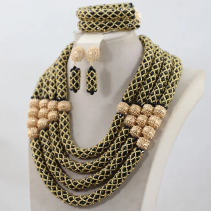 Новинка свадебные ювелирные изделия сказочный черный и золотой женский комплект