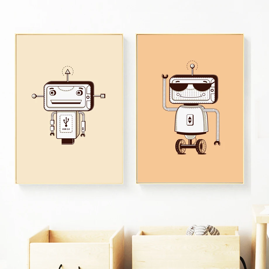 Универсальный Робот скандинавский постер и принты настенная живопись холст
