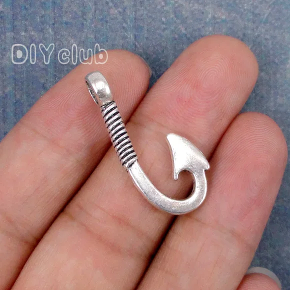50 шт. Античные тибетские серебряные/Бронзовые Подвески 30x15 мм|fish hook charm pendant|charm