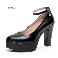 koovan women pumps 2022 high heel shoes show catwalk shoe thick model work shoes genuine leather thick large size single