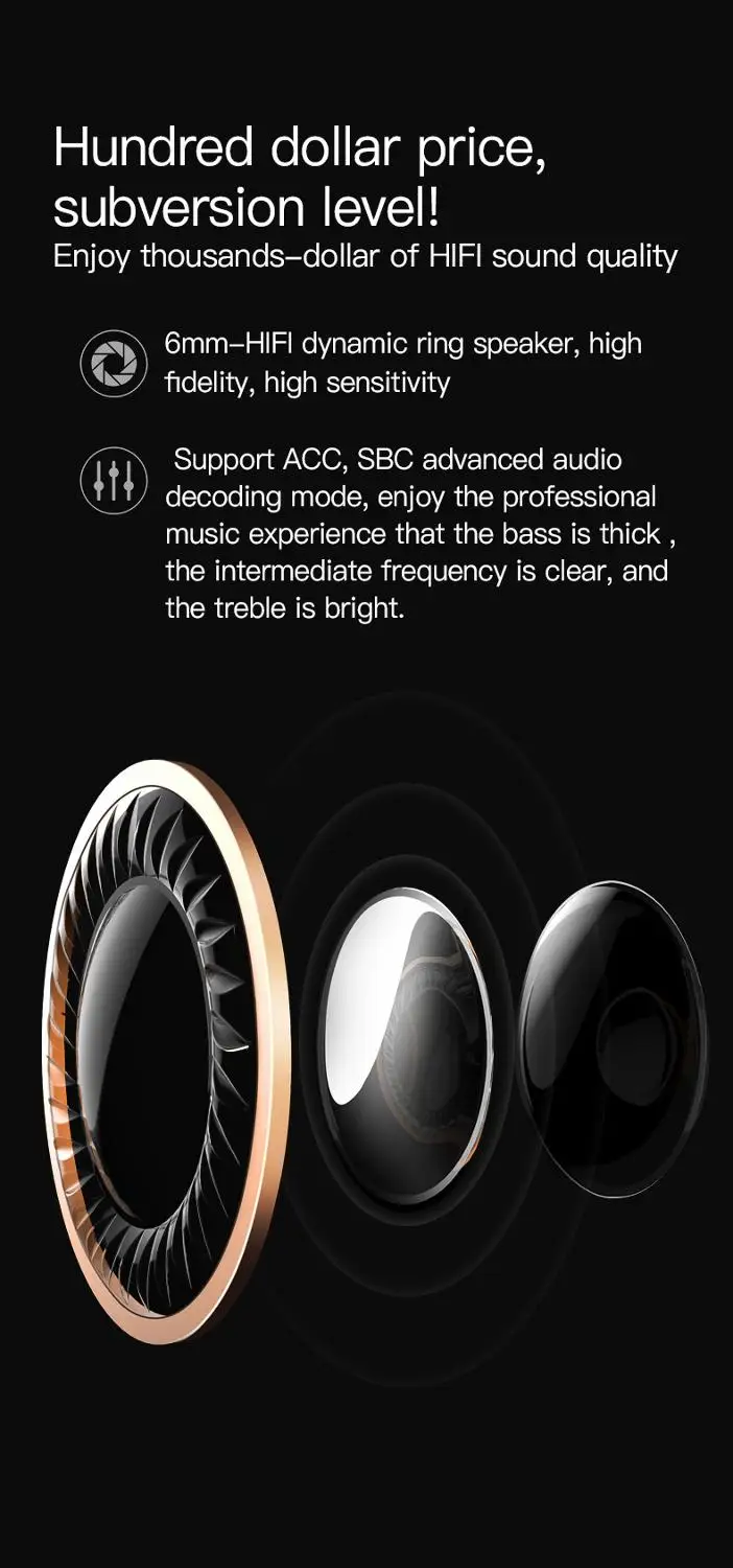 TWS беспроводные Bluetooth наушники V5.0 с сенсорным управлением спортивные беговые 3D