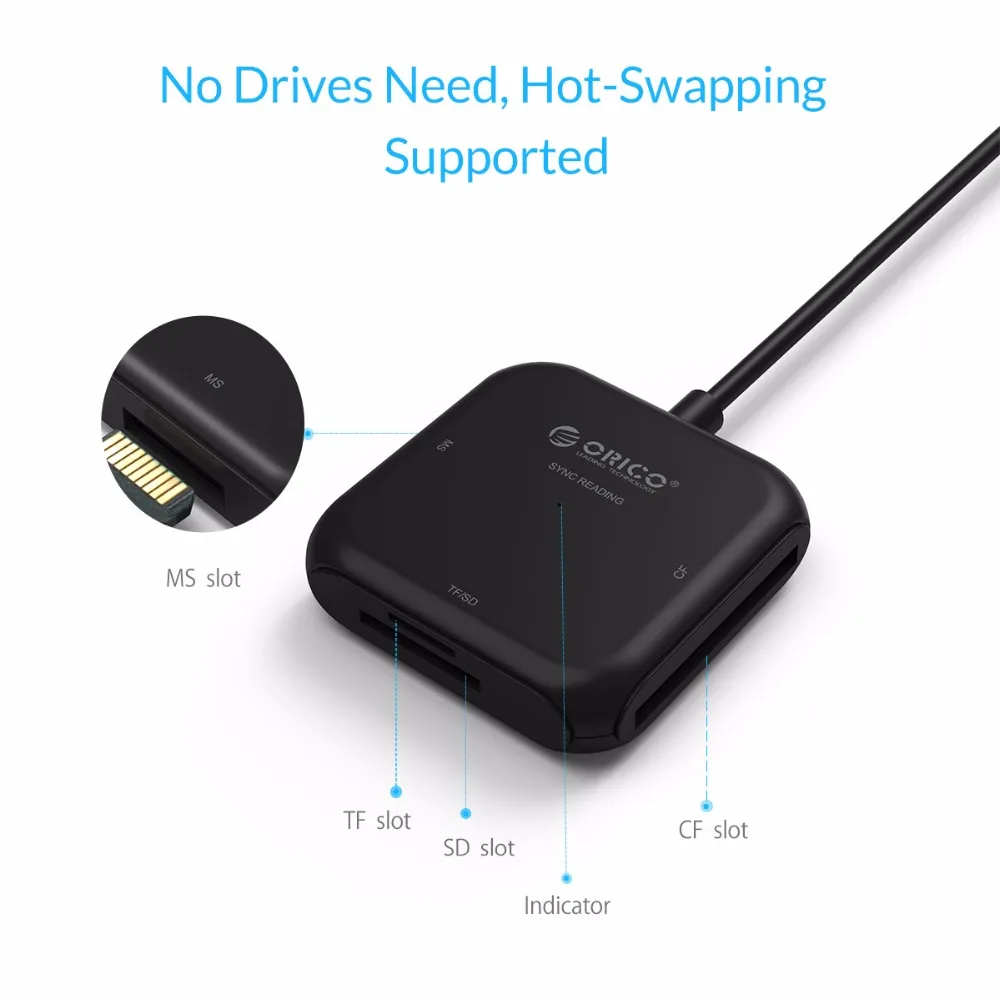 ORICO SD кард-ридер супер скорость USB 3,0 Micro SD TF кард-ридер максимальная поддержка 256 ГБ для компьютера USB 3,0 кард-ридер