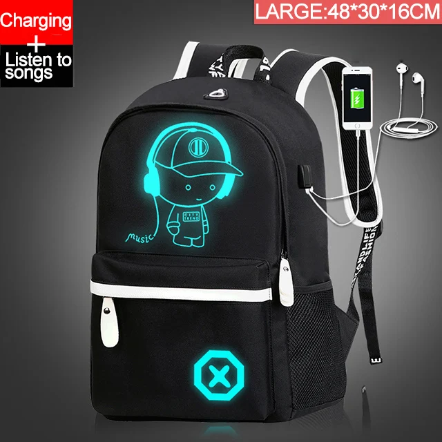 Music boy-L Детский Школьный рюкзак для мальчиков-подростков, аниме светящийся Школьный рюкзак, Детская водонепроницаемая сумка для книг, usb зарядка, школьный рюкзак, подарок - Цвет: Music boy-L