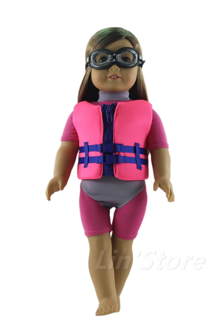 3in1 Set Doll Clothes Life vest+Swimsuit+glasses for 18&quot American | Игрушки и хобби