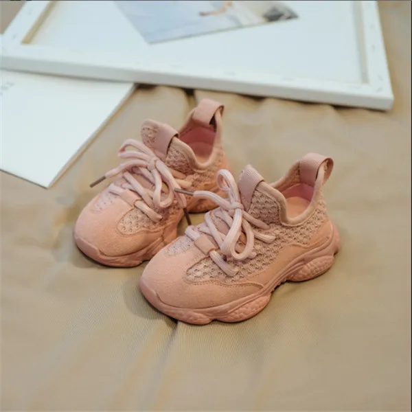 pink(pink sole) Новая Осенняя детская обувь унисекс, кроссовки для маленьких мальчиков и девочек, Дышащие Модные Повседневные детские кроссовки с сеткой, размер 21-30 - Цвет: pink(pink sole)