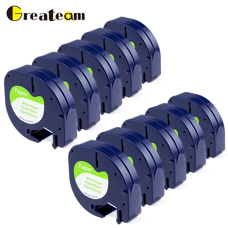 Greateam 10 шт DYMO LetraTag лента для этикеток 91200 черная на белой бумаге 12 мм LT 91330 принтер