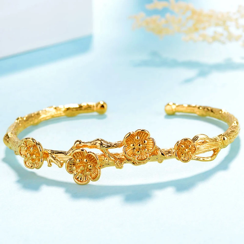 Изысканные браслеты в форме цветка браслет с желтым золотом + аксессуары для