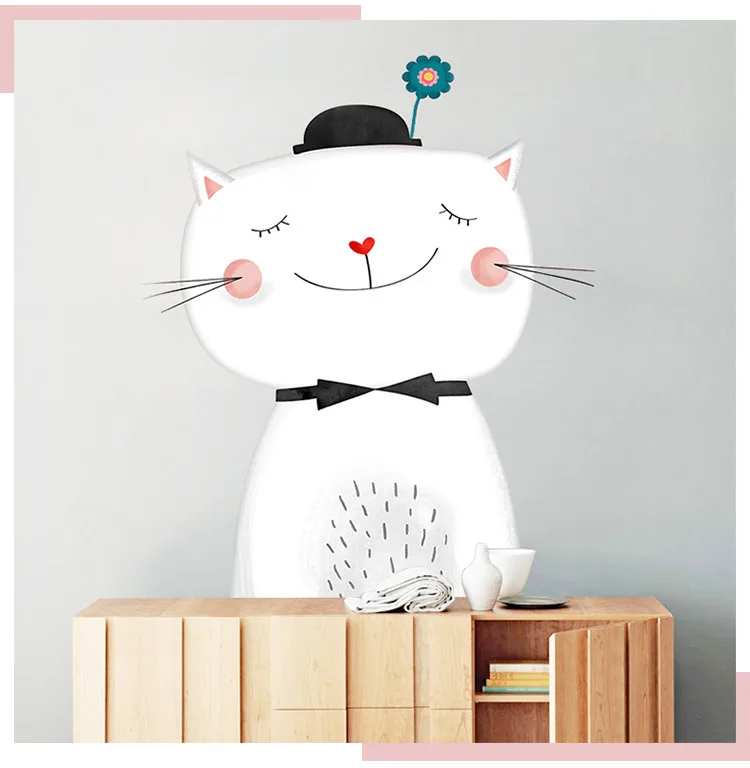 DIY мультфильм прекрасный кот дети наклейки на стену милые животные детские комнаты домашний декор плакат настенные наклейки
