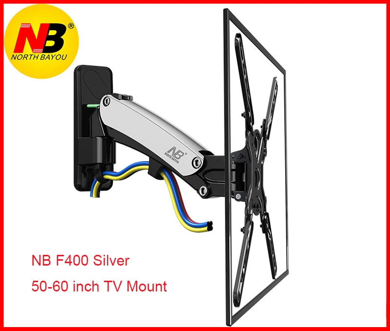 NB F400 газовая стойка 5"-60" светодиодный ЖК-телевизор настенный держатель для монитора с полным движением нагрузка на руку: 31-50lbs(14-23kgs) серебристый черный