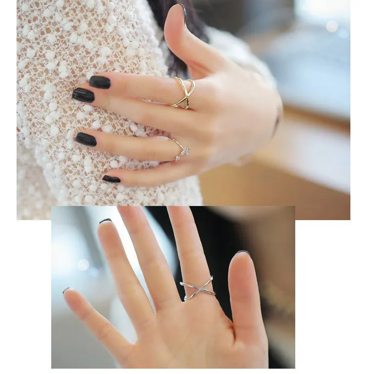 X Крест геометрические Кольца Позолоченные посеребренные перекрывающиеся