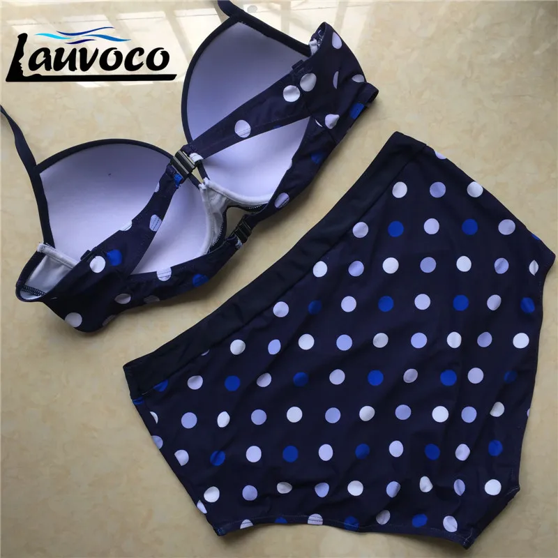 Комплект бикини в синюю точку большого размера купальник женский с прокладками