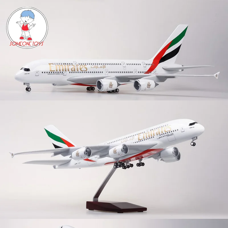 1/160 Масштаб Модель самолета Airbus EMIRATES A380 авиационная модель с колесо подсветкой