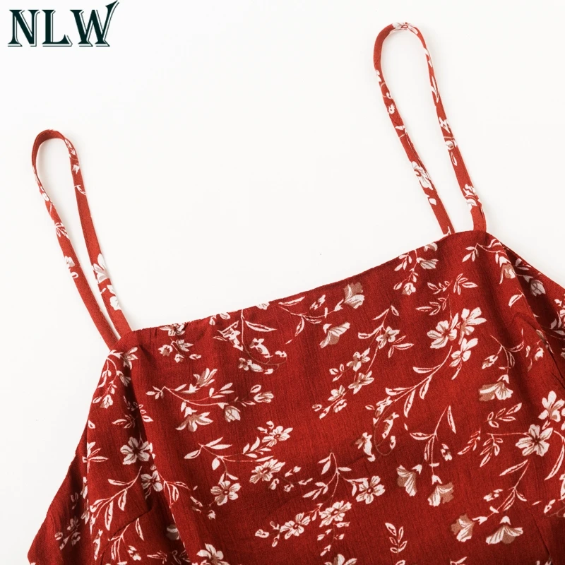 NLW Boho печати Мини Летнее платье Спагетти ремень с открытой спиной обертывание 2019