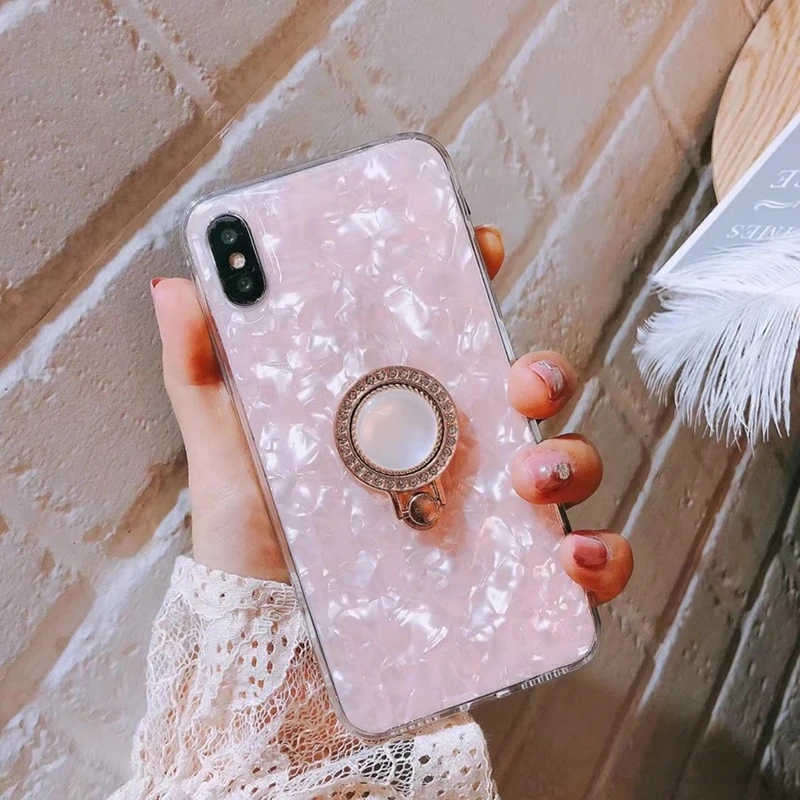 Задняя подставка держатель кольцо чехол для iPhone 7 Plus 8 6s X Xs милый Gifl мраморный