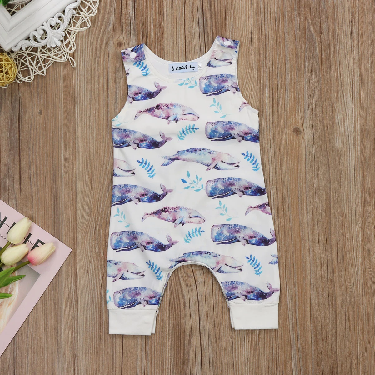 

Summer Newborn Baby Boy Girls Cotton Whale Sleeveless Romper Clothes Jumpsuit Outfits Clothing Set 0-24 Months