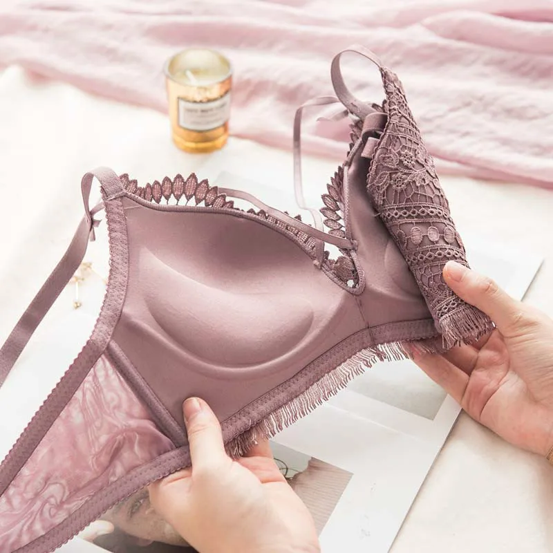 Roseheart Женские Модные фиолетовые пикантное Красное Нижнее белье бюстгальтеры вышивка кружевной бант хлопковые трусики беспроводные комплекты бюстгальтеров нижнее белье A B Роскошные