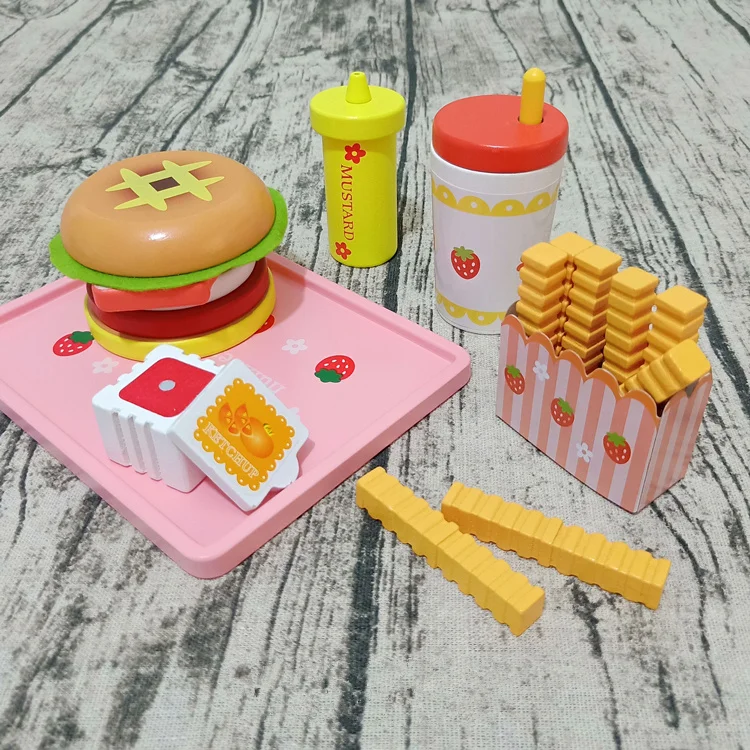 Новые детские игрушки клубника Моделирование Гамбургер картофель фри деревянные игрушки для детей хот-дог набор Kicthen еда игрушки развивающий подарок