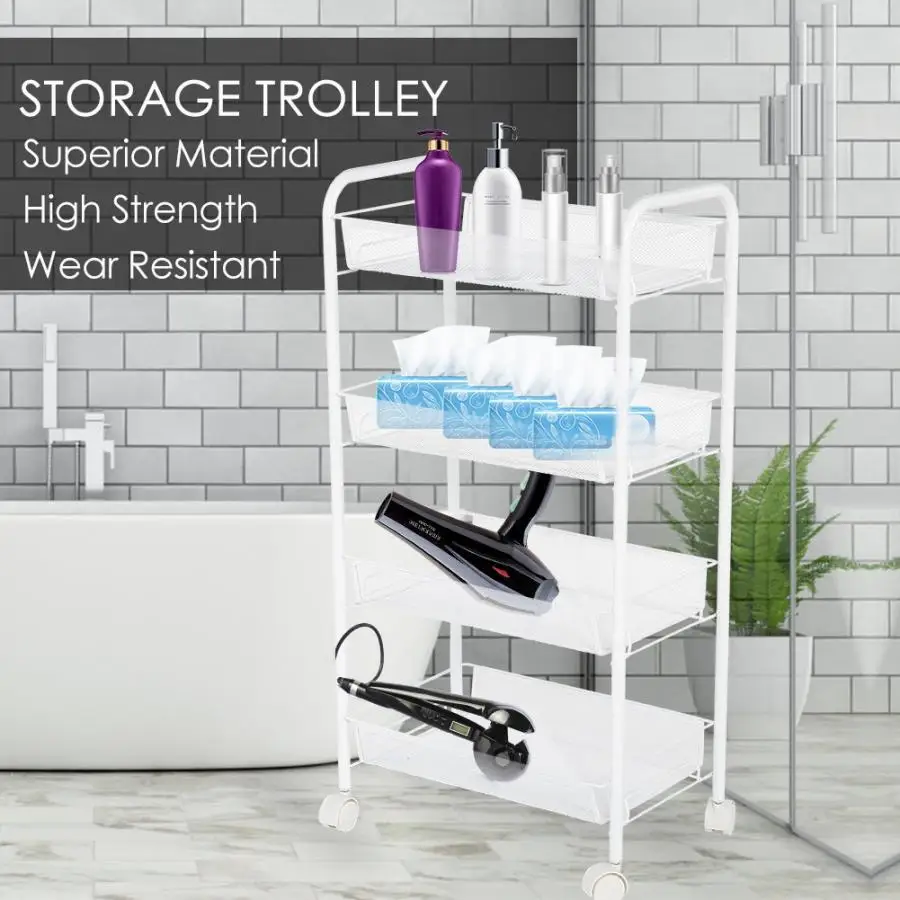 4 Tiers Tool Storage Trolley Removable Hairdresser Coloring Tools Metal Rolling Wheel Storage Rack Beauty Hair Machine Trolley