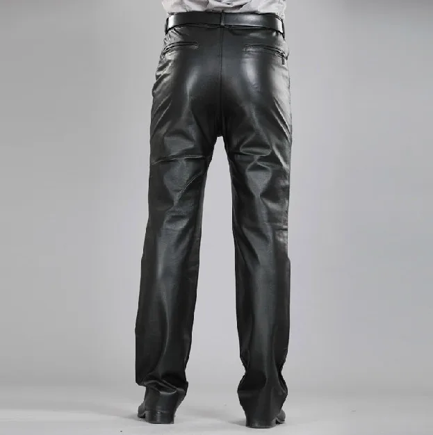 Мужские брюки из натуральной кожи модные прямые овчины большого размера