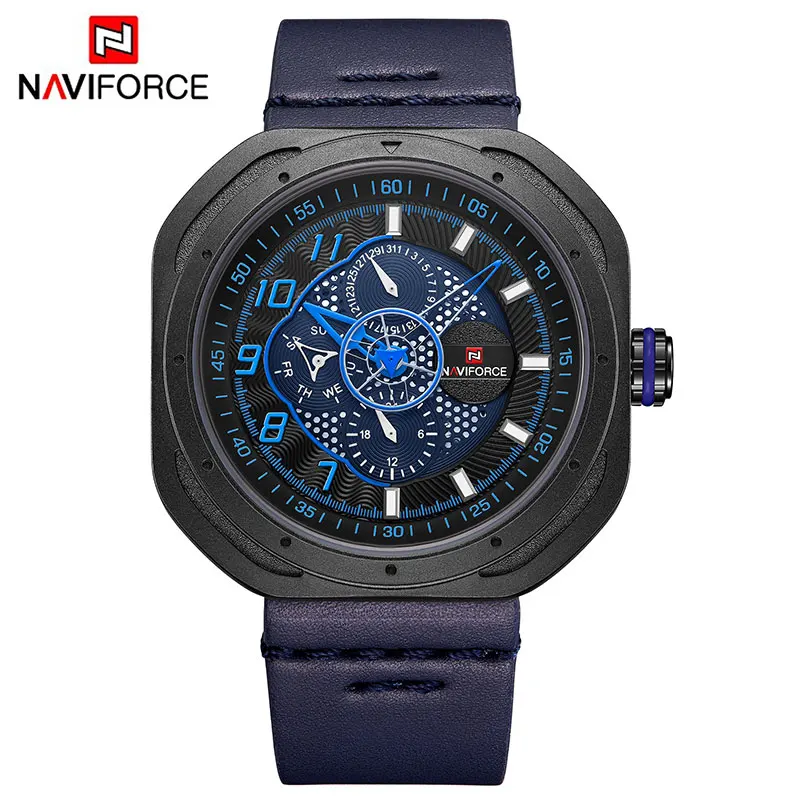BBEBE Топ люксовый бренд NAVIFORCE мужские модные спортивные аналоговые Мужские часы из натуральной кожи водонепроницаемые кварцевые наручные часы Masculino - Цвет: BBEBE