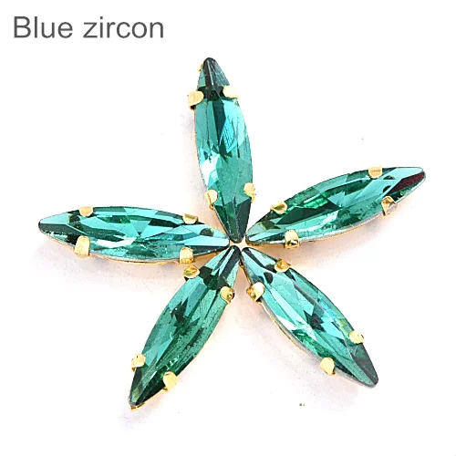 Blue zircon 4x15 мм, 50 шт., цветные стразы в виде лошадиного глаза с золотыми когтями для шитья, стеклянные камни для свадебного платья F0065 - Цвет: Blue zircon