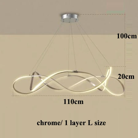 chrome 110cm 1 layer Современный Диммируемый светодиодный светильник-люстра из алюминия для гостиной, светодиодные подвесные люстры, лампа для столовой, светодиодный подвесной светильник, светильники - Цвет абажура: chrome 110cm 1 layer
