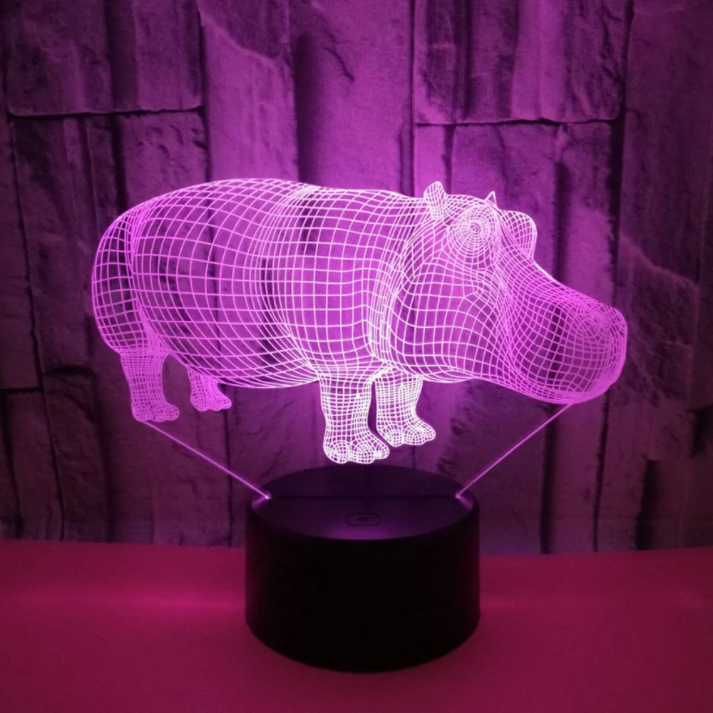 Бегемот 3D Lampen 7 цветов USB ночник Светодиодная лампа для детей день рождения