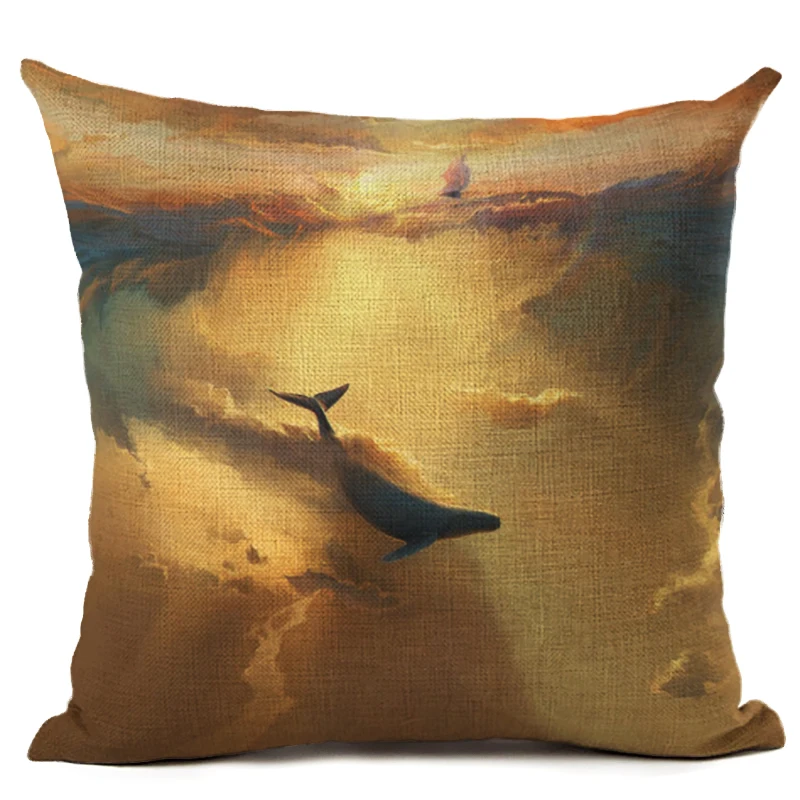 Модный Стиль Закат пледы наволочка домашний декор квадратный льняной с принтом