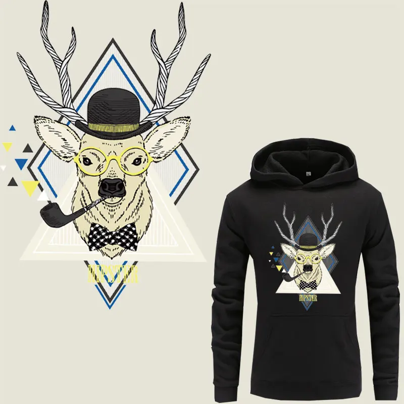 

animal deer man iron on patches for clothing stickers heat transfer for T-shirt hoodies diy patch parches termoadhesivos ropa