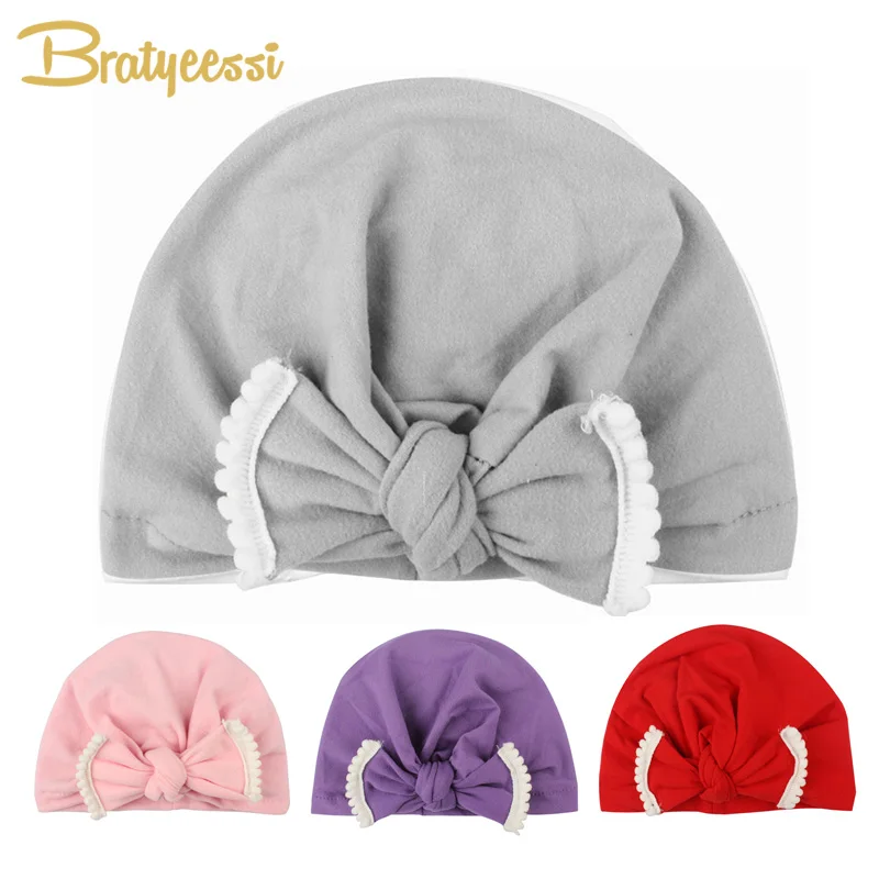 New Bow Baby Hat for Girls Candy Color Beanie Cap Toddler Turban Elastic Cotton Girl Accessories 1 PC | Детская одежда и обувь