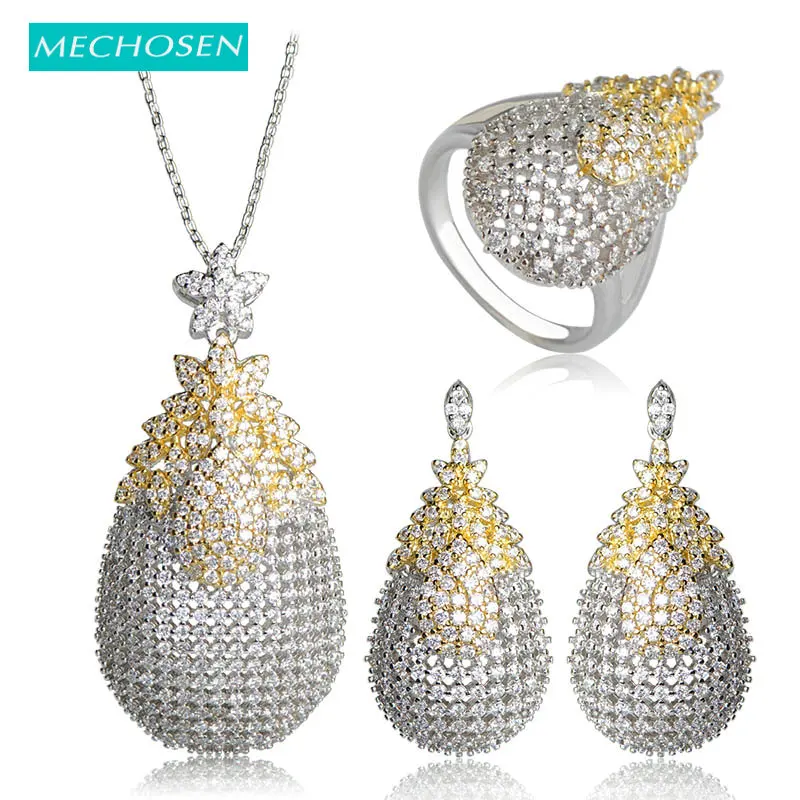 MECHOSEN/роскошное ожерелье с цирконием ААА серьги кольцо для женщин Свадебный