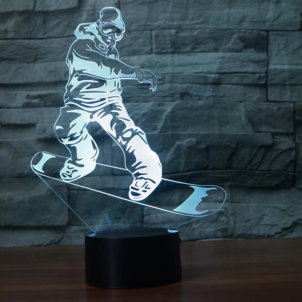Модель для сноуборда 3D ночник светодиодная иллюзия лыж мужчин 3 лампы светодиод 7