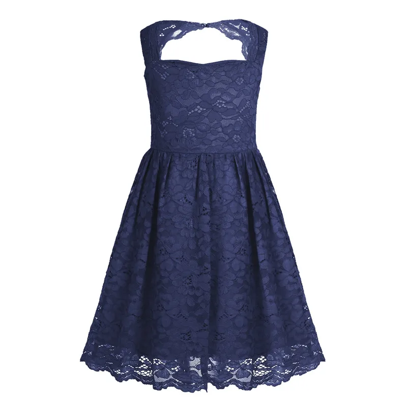 Navy Blue От 4 до 14 лет платье с цветочным узором для девочек детское праздничное платье до колена с кружевами для дня рождения платье для первого причастия - Цвет: Navy Blue
