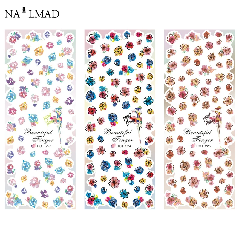 1 лист цветные цветы наклейки для ногтей Переводные Цветочные листьев тату # HOT223