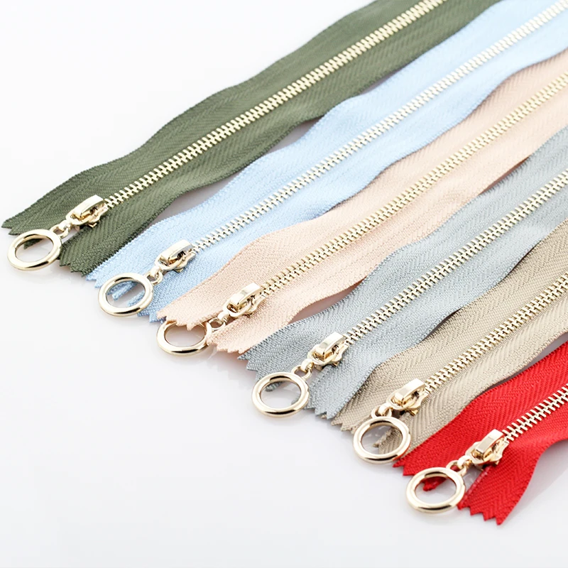 Металлическая молния 3 # для шитья медная короткая сумок карманный кольцевой