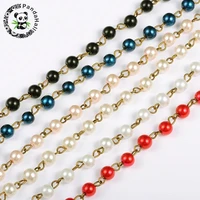 6mm round glass pearl beads antique bronze chains for neckalces bracelets making mixed color 39 3 5strandslot