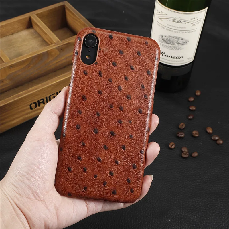 Роскошные Чехлы из натуральной кожи для iphone X XR XS Xs Max Ostrich Grain чехол 7 8 Plus