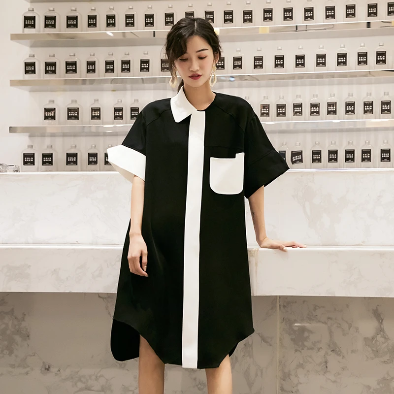 LANMREM 2019 новая уличная стильная женская одежда с отложным воротником контрастные